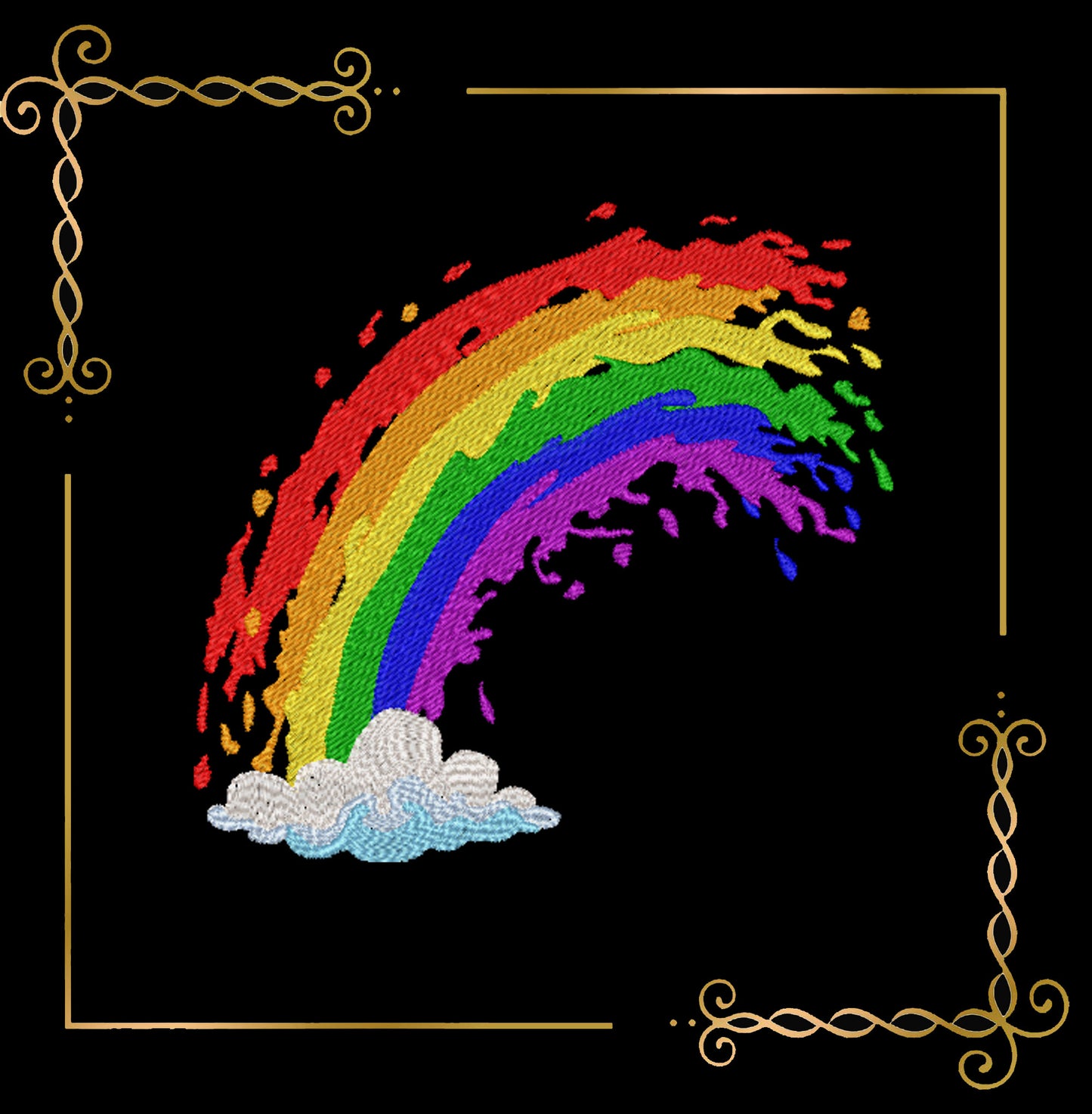 T-shirt Rainbow Splash Embroidery Design – Modern Colorful Rainbow with Cloud – Instant Download