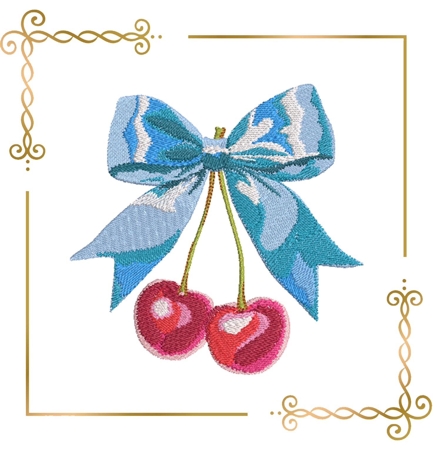 Miscellaneous Charming featuring bow with two glossy cherries 2 Sizes machine embroidery design to the direct download