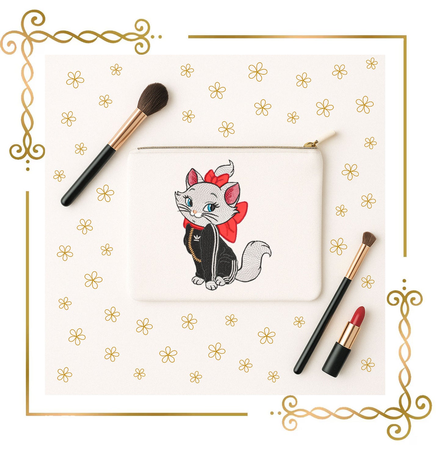 Marie the White Kitten - Super Fashion - cartoon character - Kitty in an Adidas tracksuit- embroidery design digital