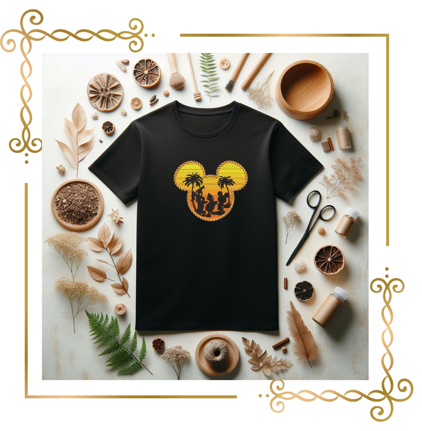 Mickey Mouse аnd his friends - Tropical Sunset Silhouettes - Inspired Vacation - Machine Embroidery design