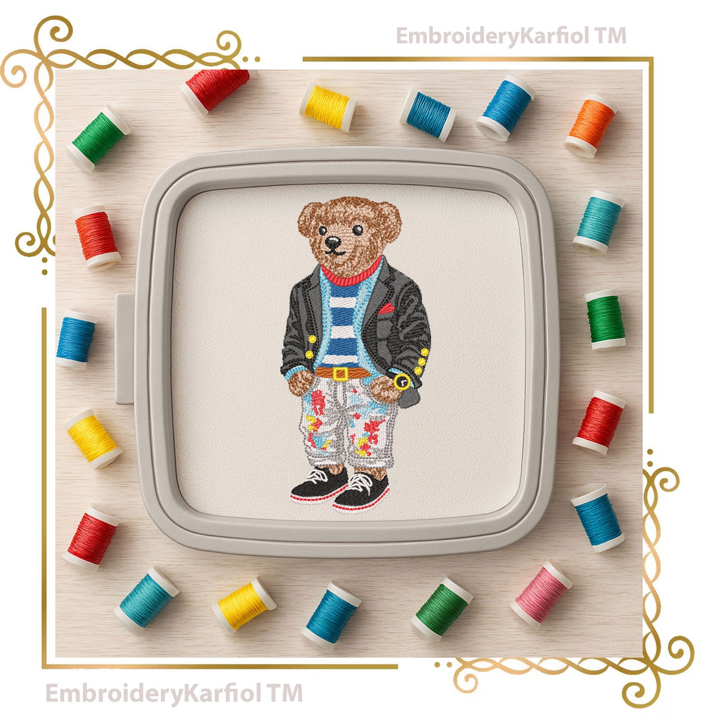 Teddy Bear - Preppy Fashion Bear Embroidery Design – Designer Stylish Teddy (Digital File)