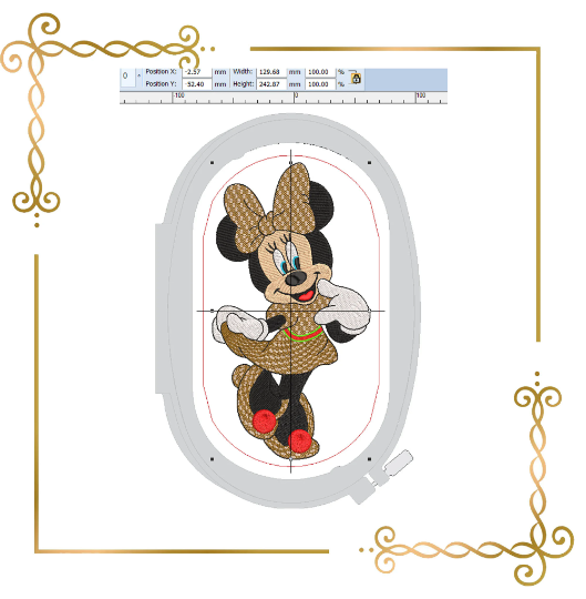 Minnie Mouse dressed Gucci parody digital embroidery design