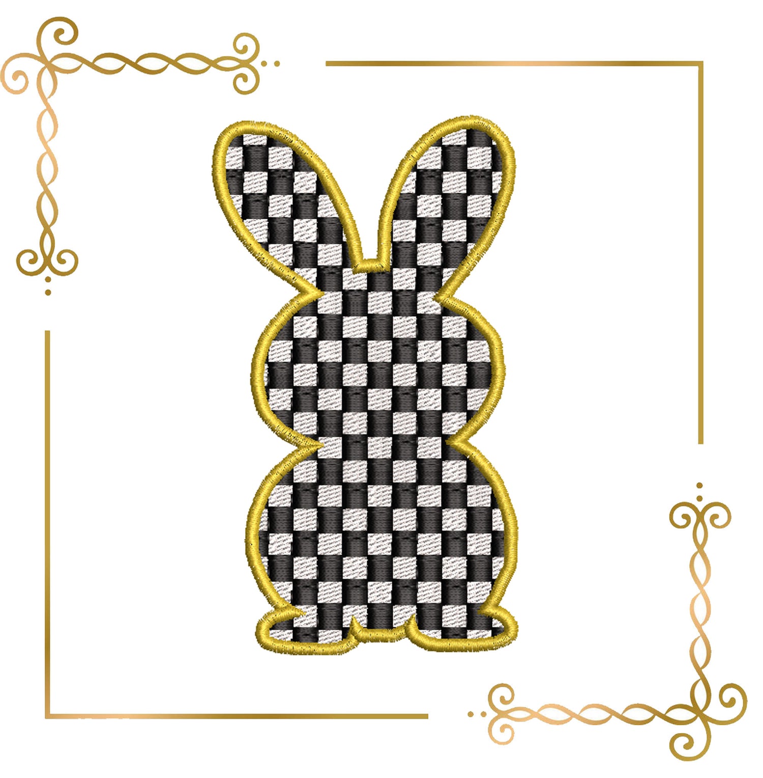 Easter Checkerboard Bunny Appliqué – Elegant Easter Embroidery Design (Bow Not Included)