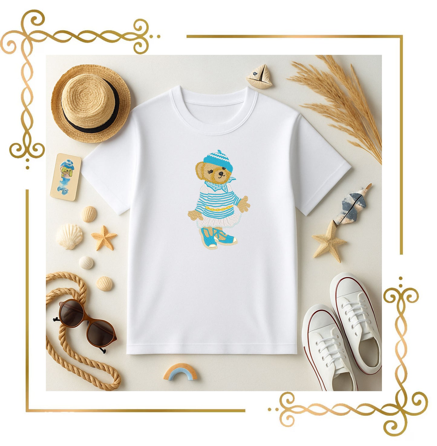 Teddy Bear - Super Fashion Gucci - girl -Sea - cartoon character - embroidery design