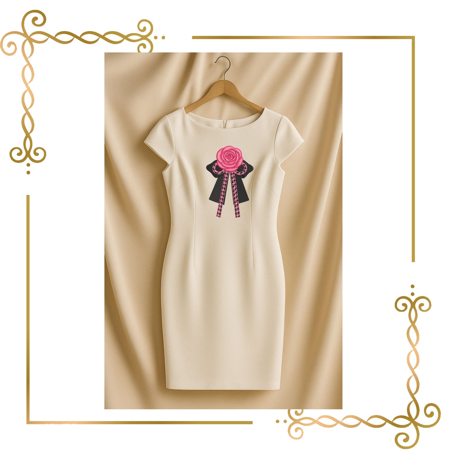 Elegant jewelry, bow with a rose in a fashionable style embroidery design 2 Sizes to the direct download.