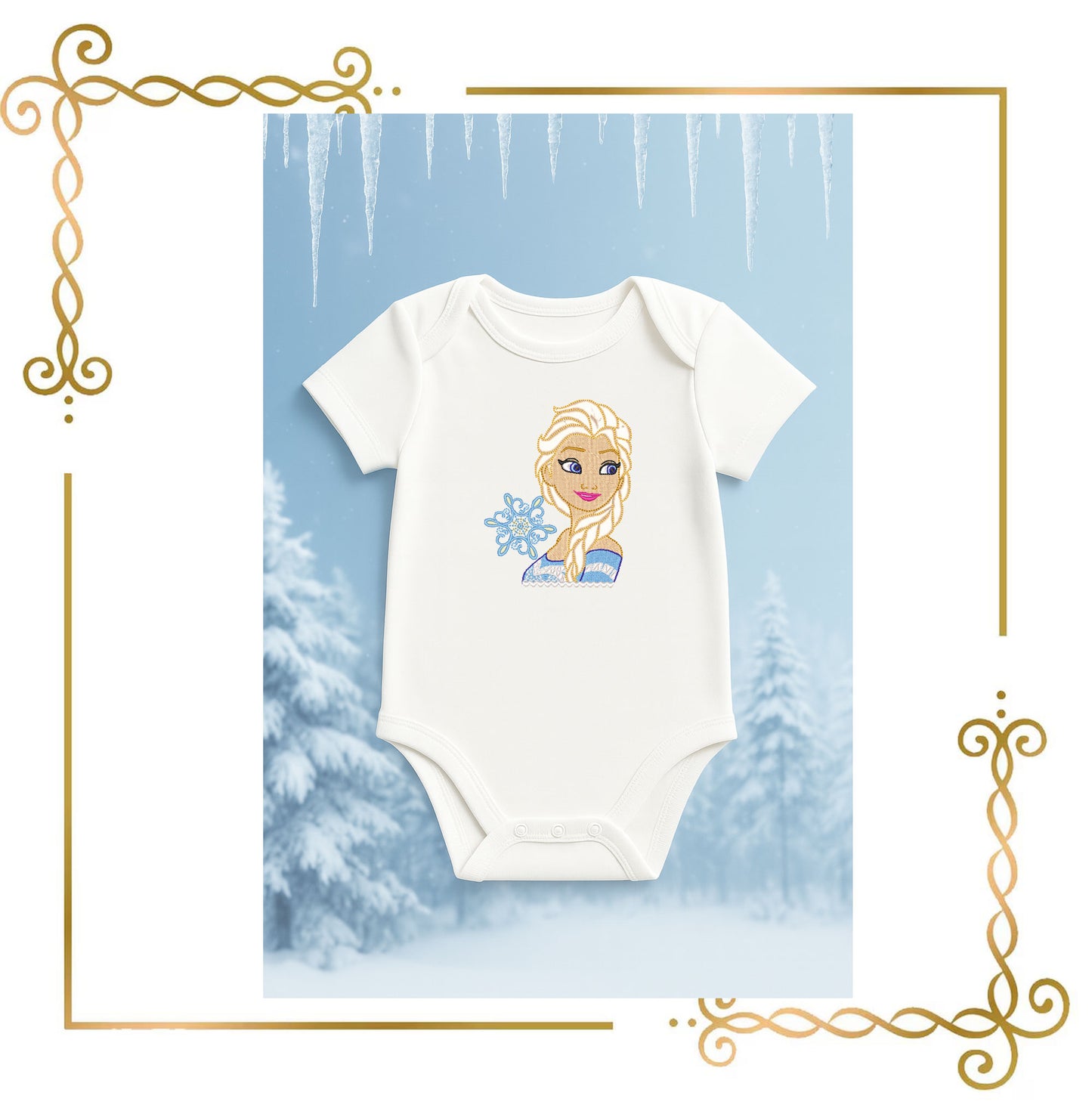 Princess Elsa Winter Snow Princess Girl with Braid and Snowflake 4x4 Hoop machine embroidery design