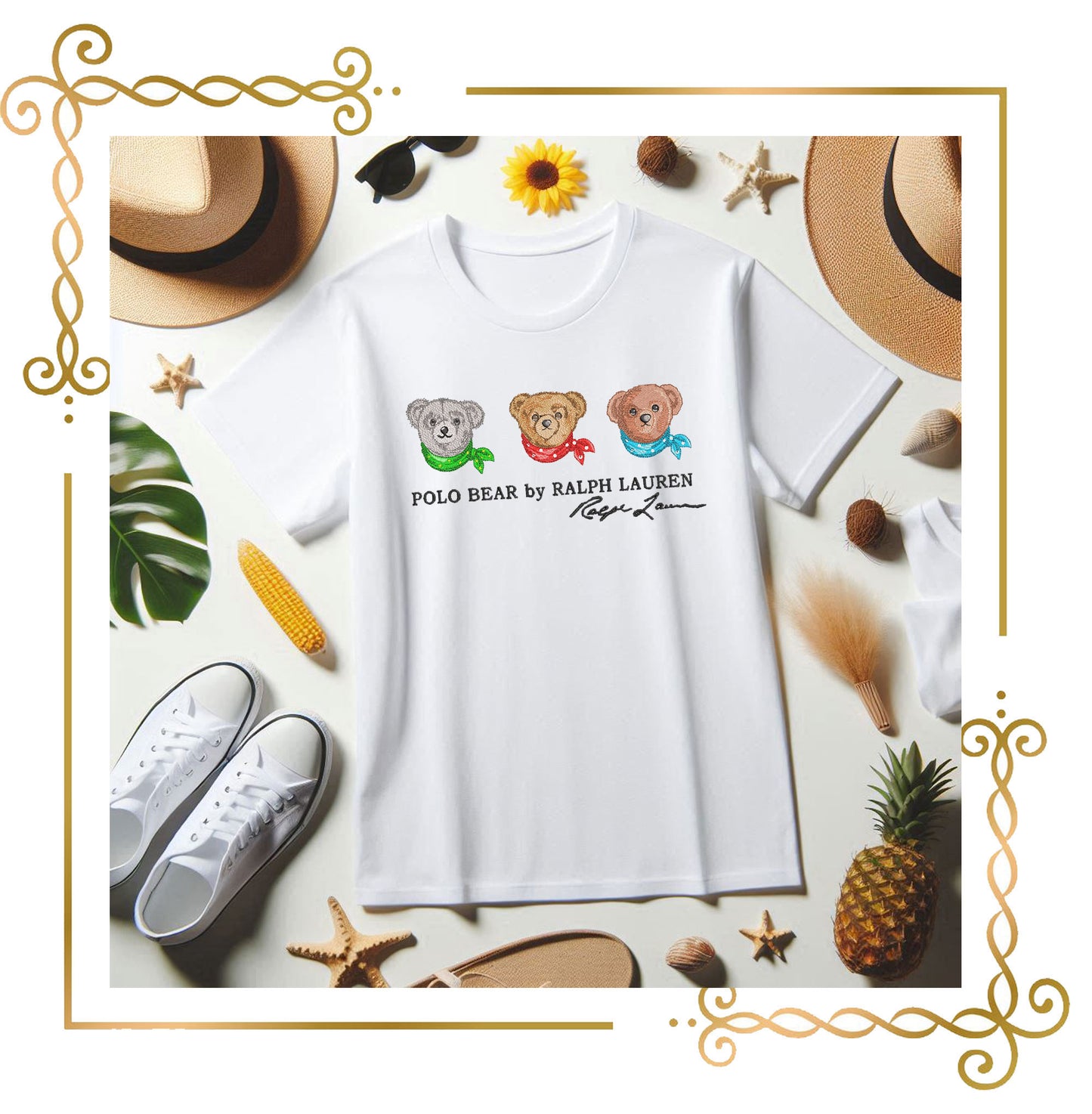 Teddy Bear Classic Style luxury heritage style 3 Elegant Embroidery Designs with Bandanas Vintage to Modern Evolution 3 Bears 2 Sizes