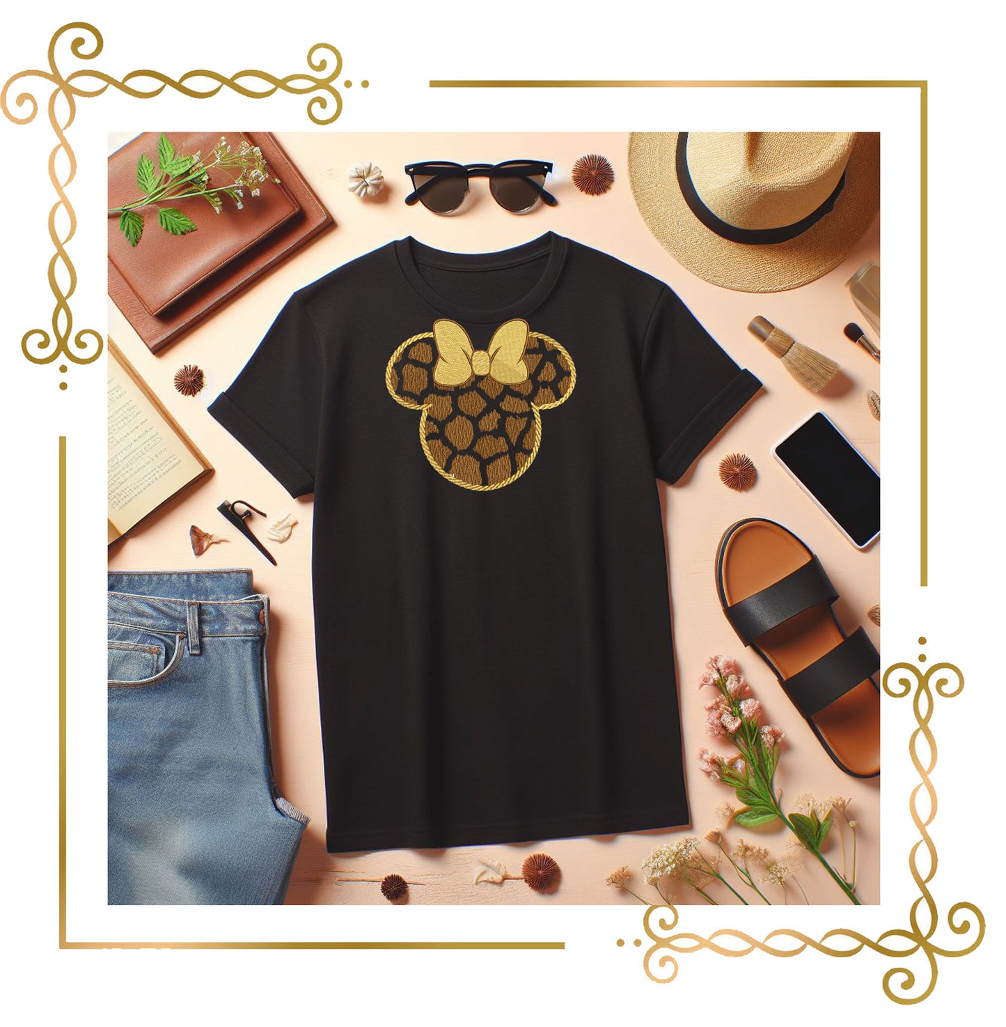 Minnie Mouse Head Safari Giraffe Print Silhouette with Bow 3 sizes
