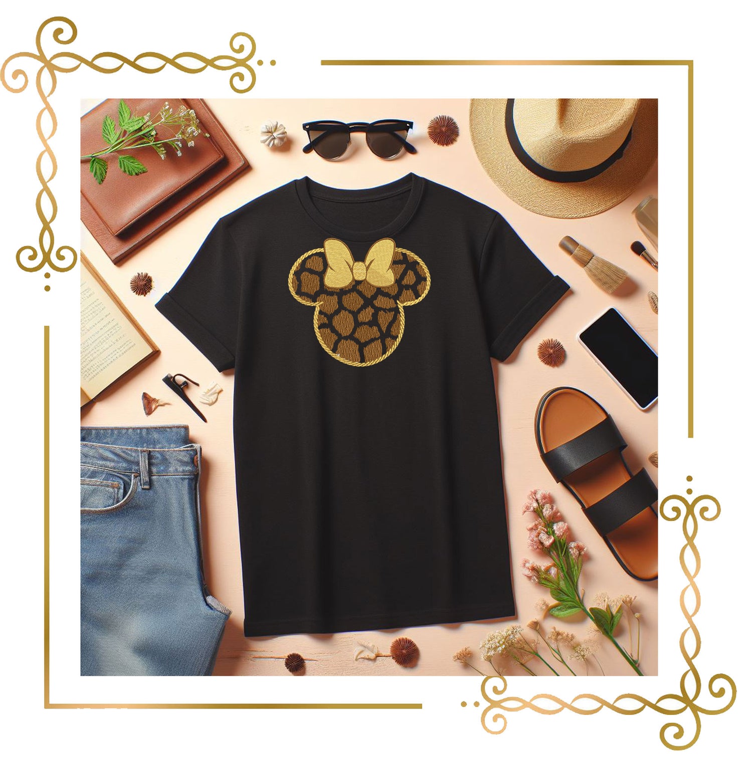 Minnie Mouse Head Safari Giraffe Print Silhouette with Bow 3 sizes
