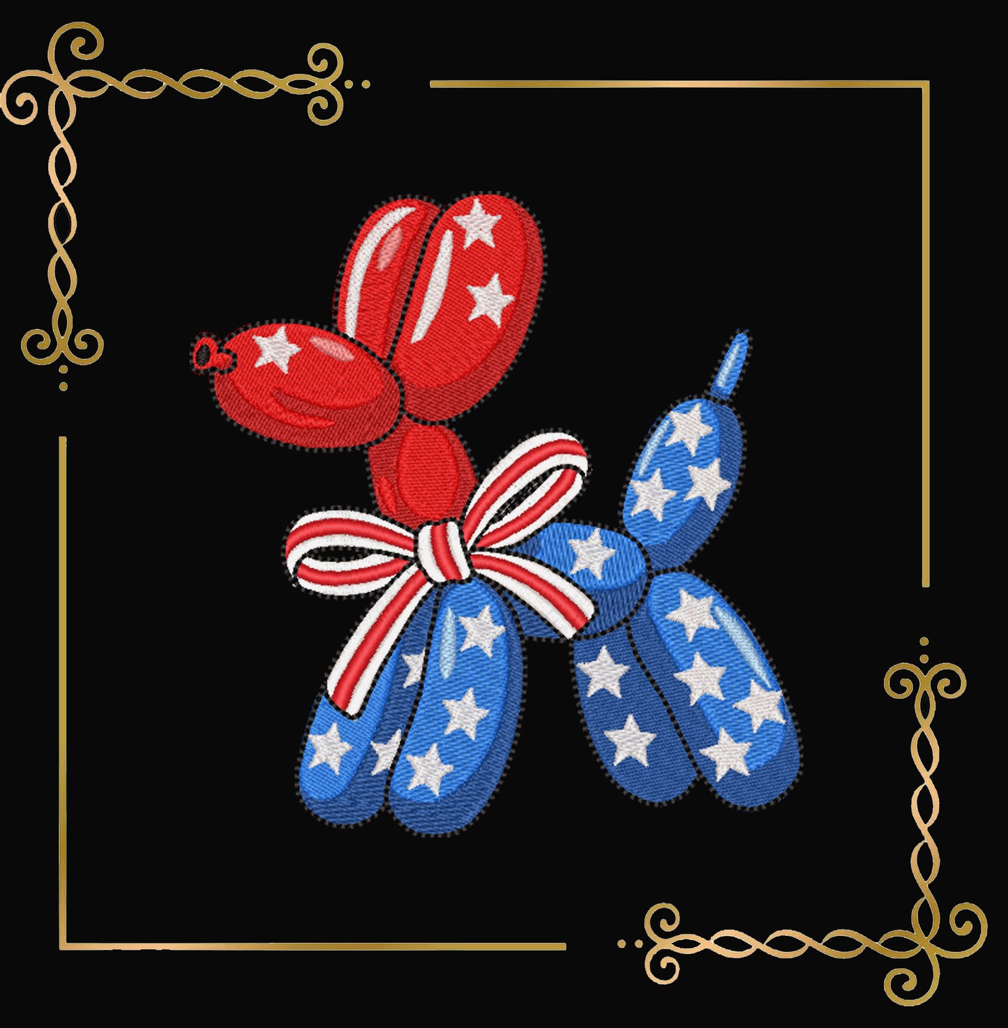 USA Balloon Dog with Stars – Embroidery Design, 4th of July Style | American Flag | Patriotic Machine Embroidery | Independence Day Design