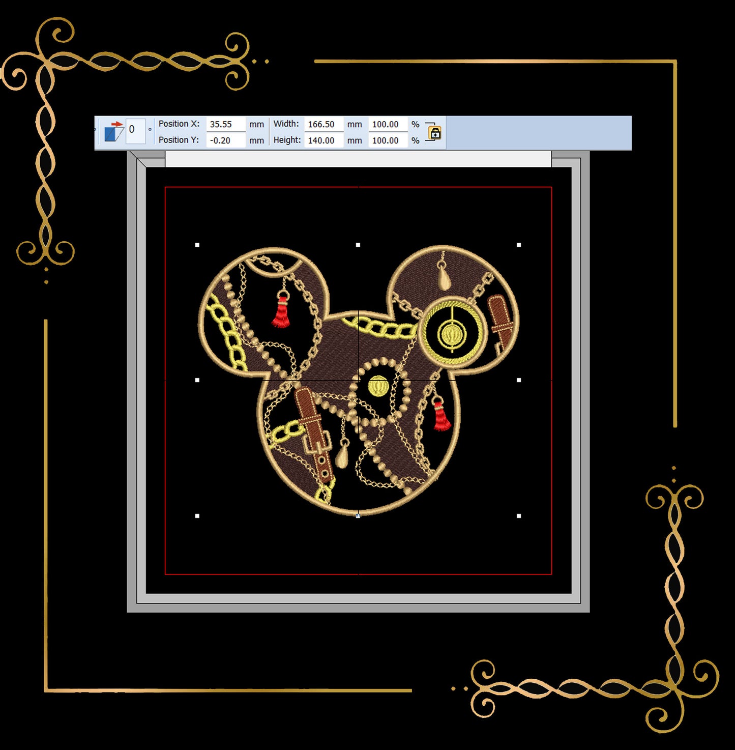 Mickey Mouse, Head,  chains, buckles, fashion, holiday embroidery design to the direct download.