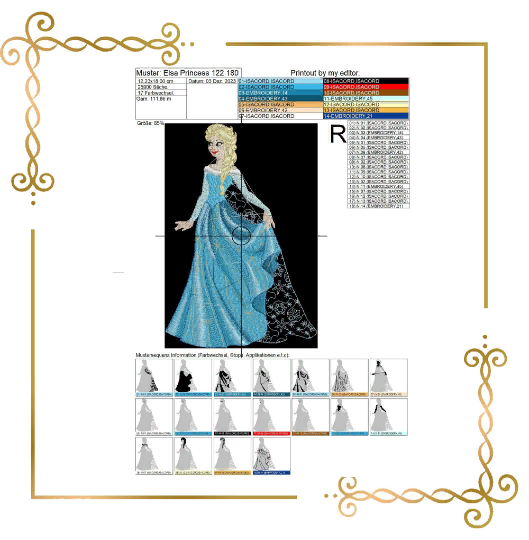 Princess Elsa Winter Frozen Disney characker with snowflakes,  fairy tale,  machine Embroidery design