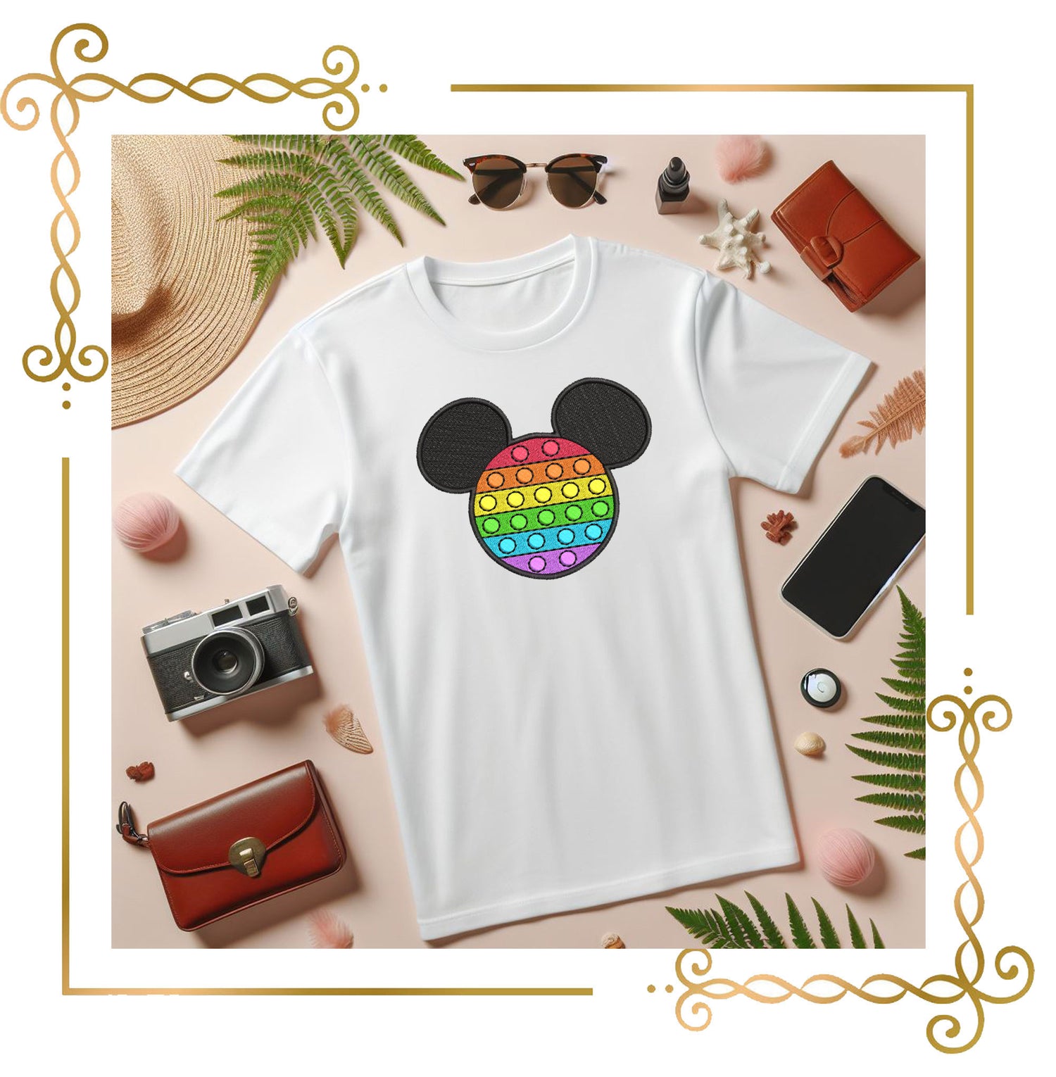 Mouse Head Rainbow Pop It Mickey Cartoon Embroidery Design 2 sizes