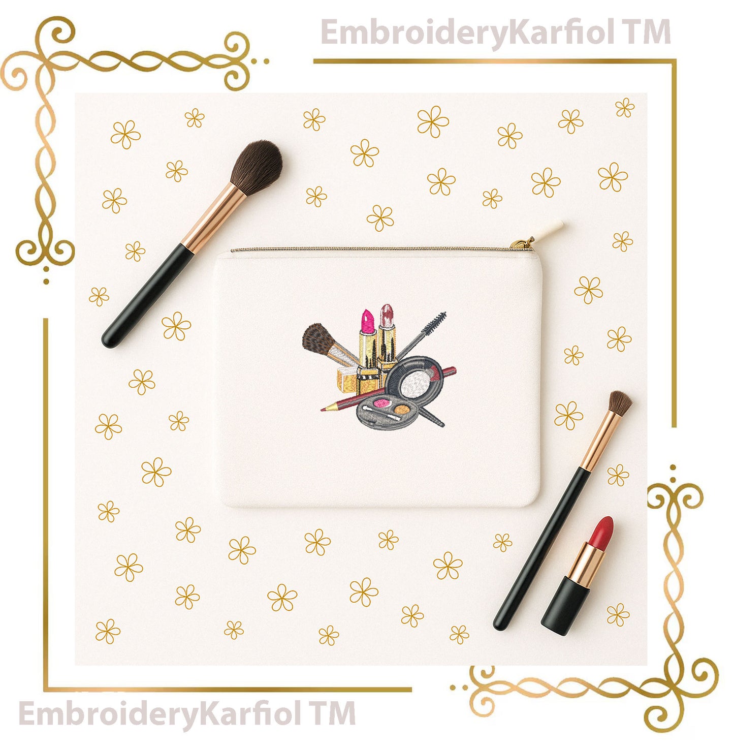 Makeup Embroidery Design | Cosmetic Tools Machine Embroidery File | Beauty Themed Embroidery