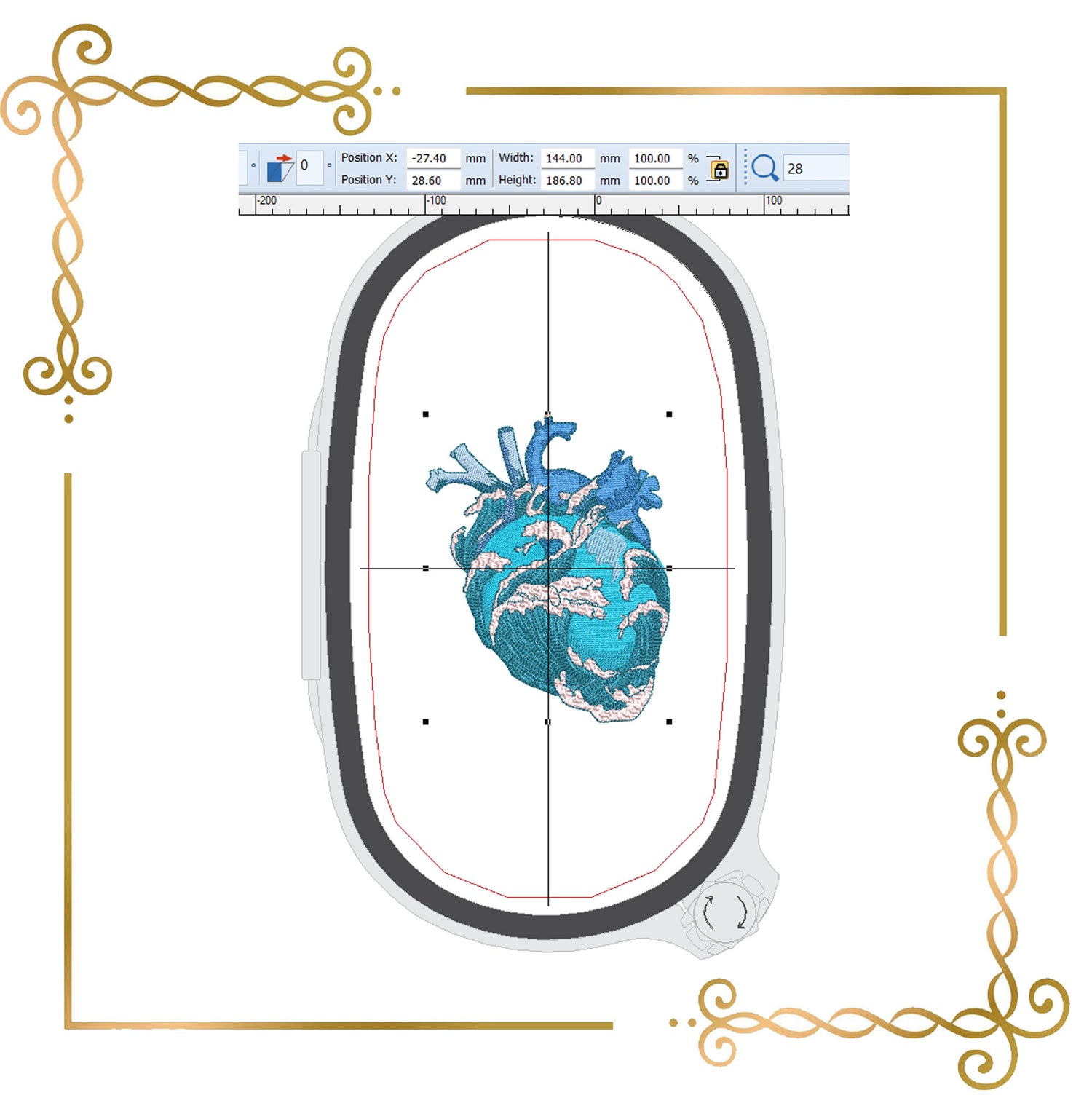 For T-shirt Anatomical heart and ocean waves – Machine Embroidery Design 2 Sizes
