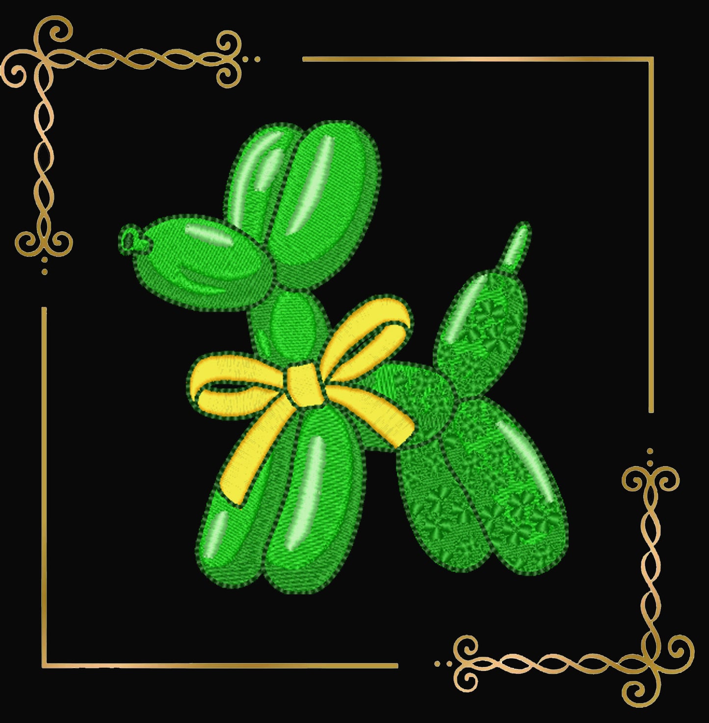 Green Balloon Dog with Yellow Bow, Lucky Charm–Embroidery Design – Lucky Charm Style, Perfect for St. Patrick’s Day