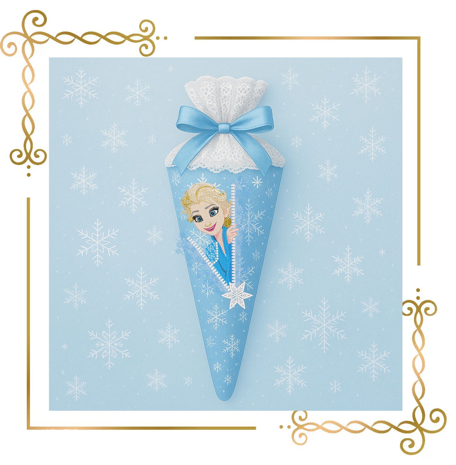 Embroidery Design Ice Queen Elsa Zipper Peek  –  Winter,  Snow Princess and Snowflakes  Frozen