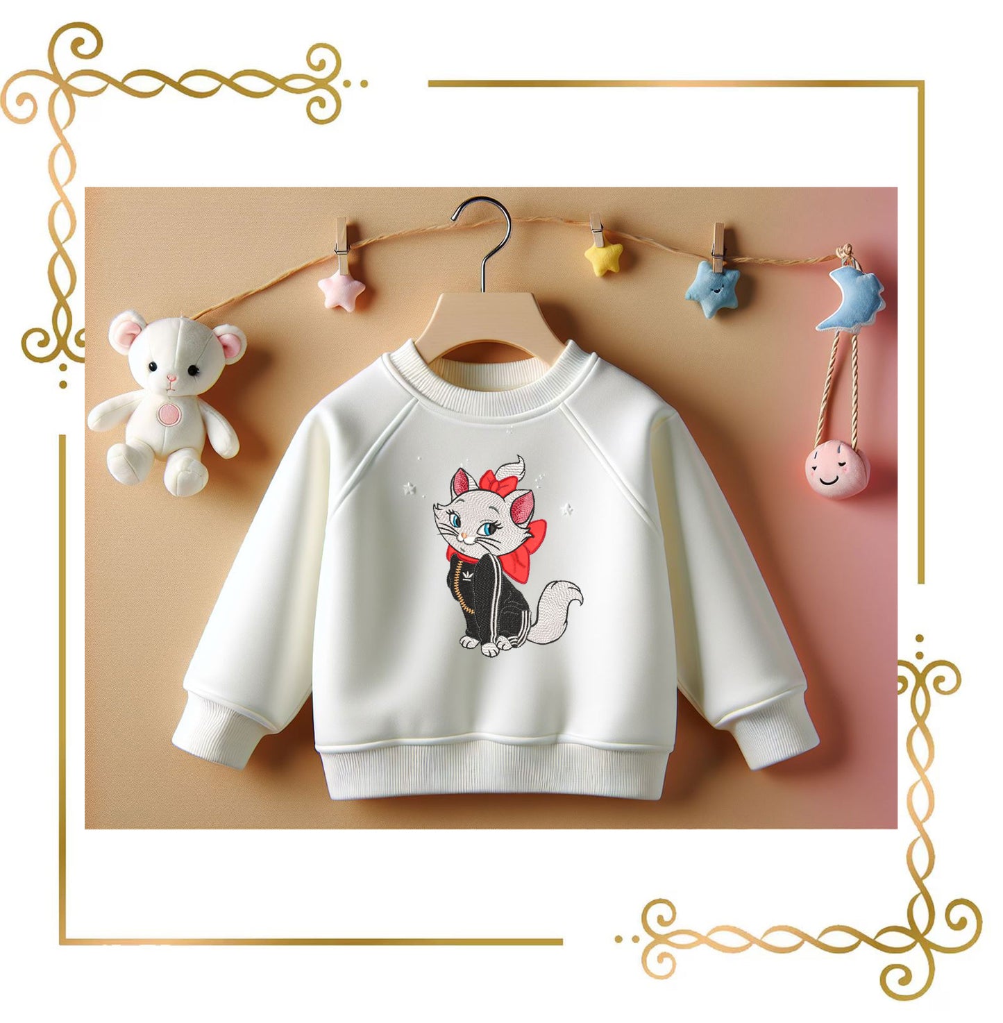 Marie the White Kitten - Super Fashion - cartoon character - Kitty in an Adidas tracksuit- embroidery design digital