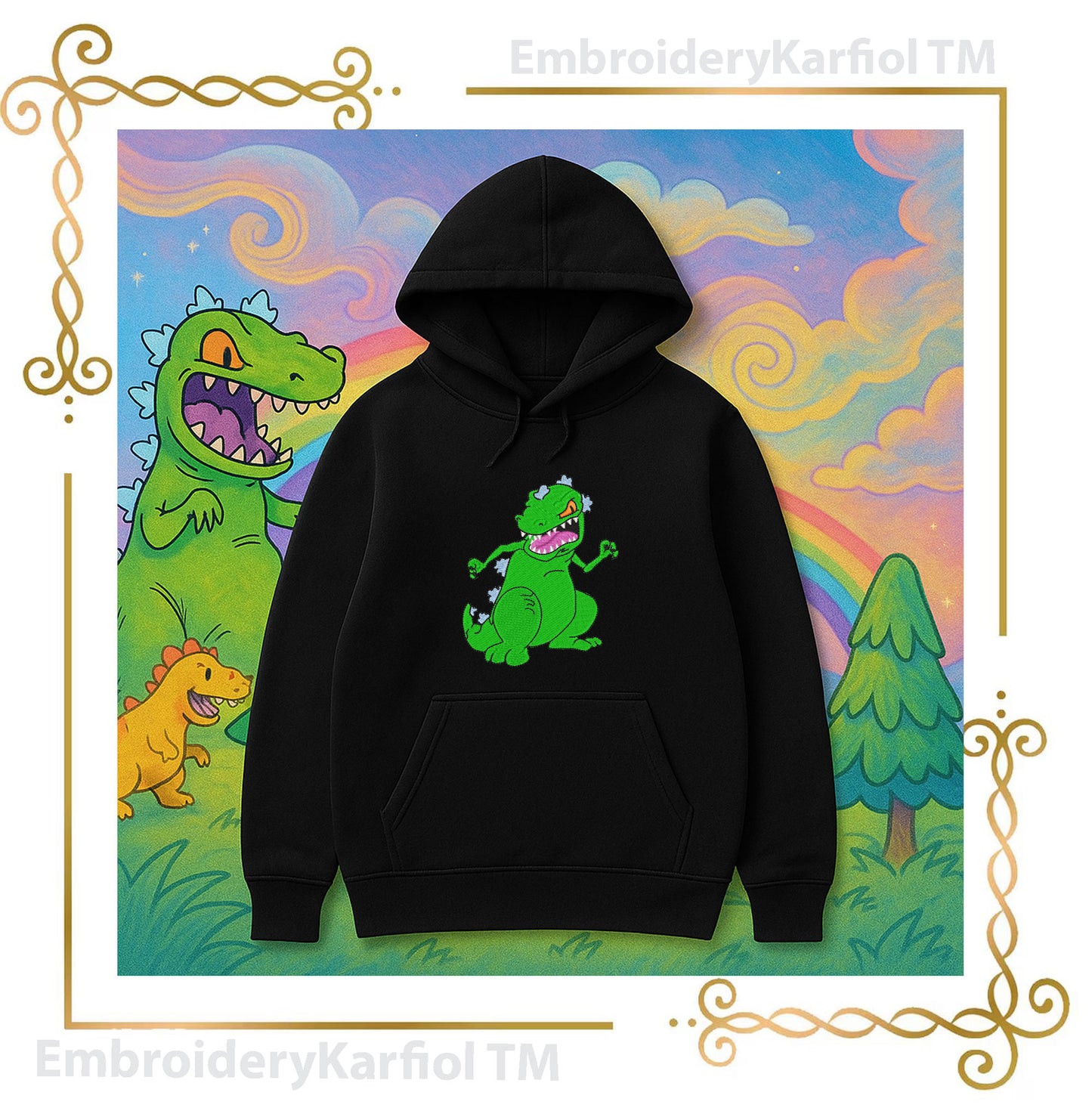 Reptar Wagon Embroidery Design | Cartoon Dinosaur Machine Embroidery Pattern | Green Dino