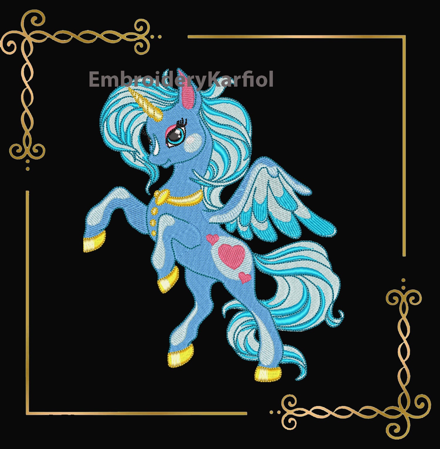 Magical Pegasus Unicorn Embroidery Design – Fantasy Pony with Wings
