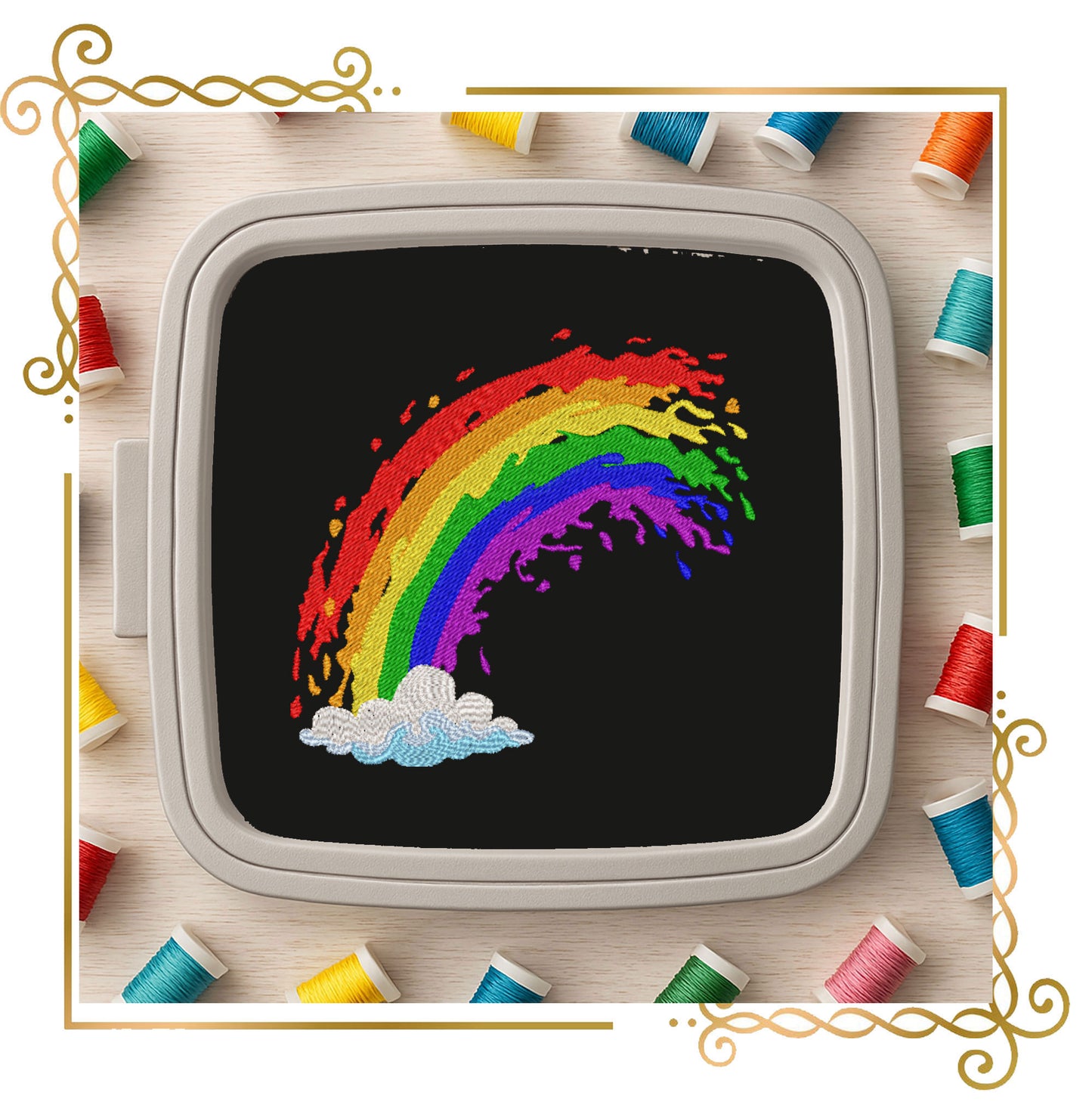 T-shirt Rainbow Splash Embroidery Design – Modern Colorful Rainbow with Cloud – Instant Download