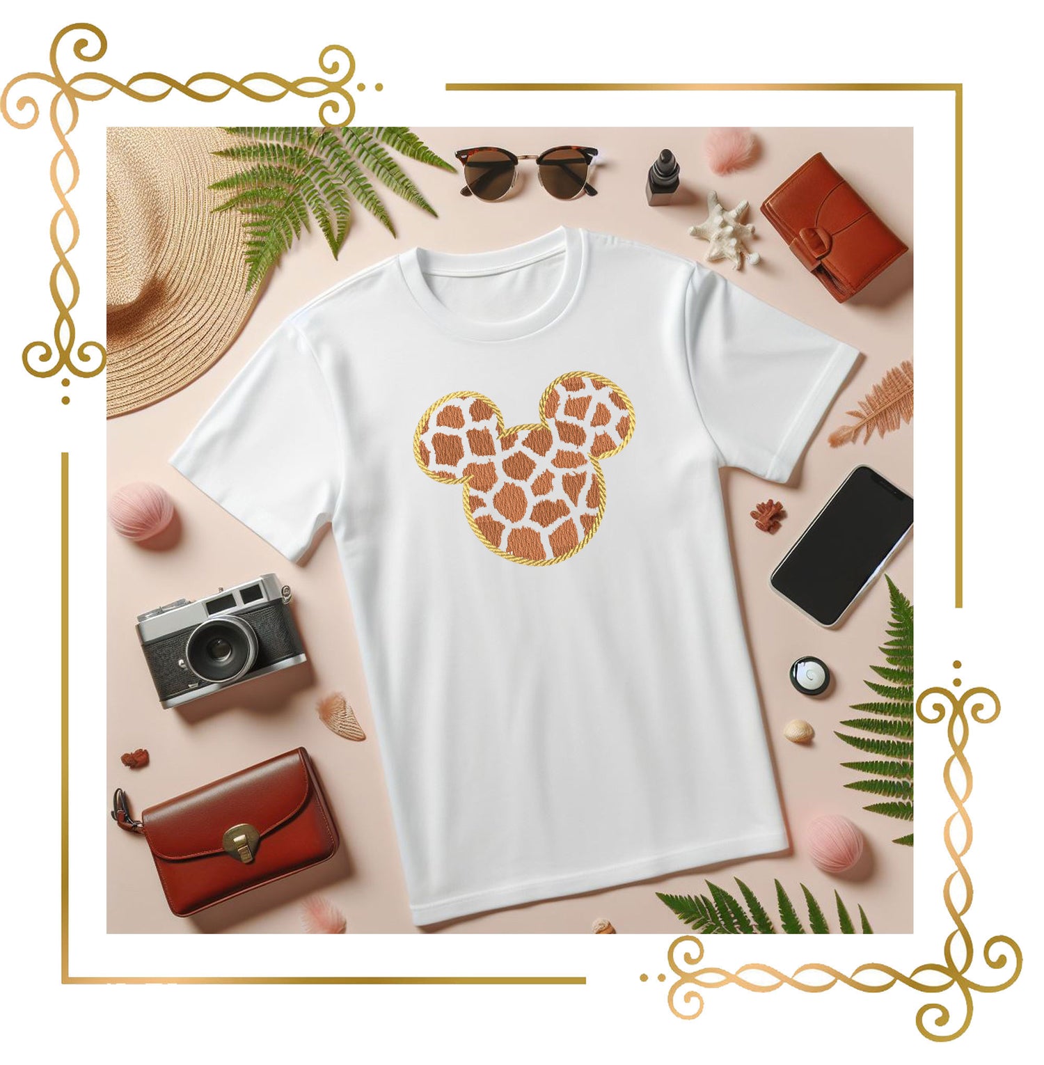 Mickey  Mouse Head Safari Giraffe Print Silhouette with Bow 3 sizes