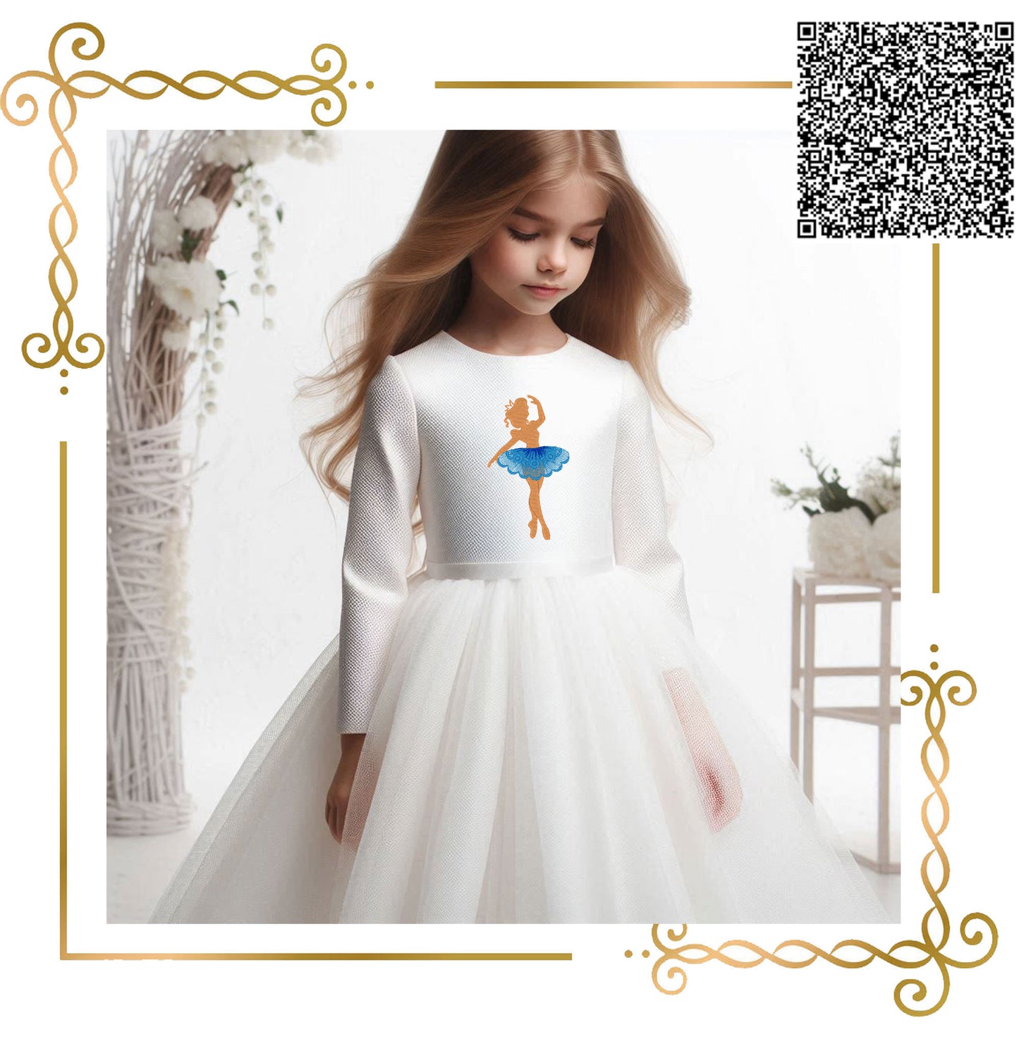 Ballerina Embroidery Design – Elegant Ballet Girl with Lace Tutu – Machine Embroidery File