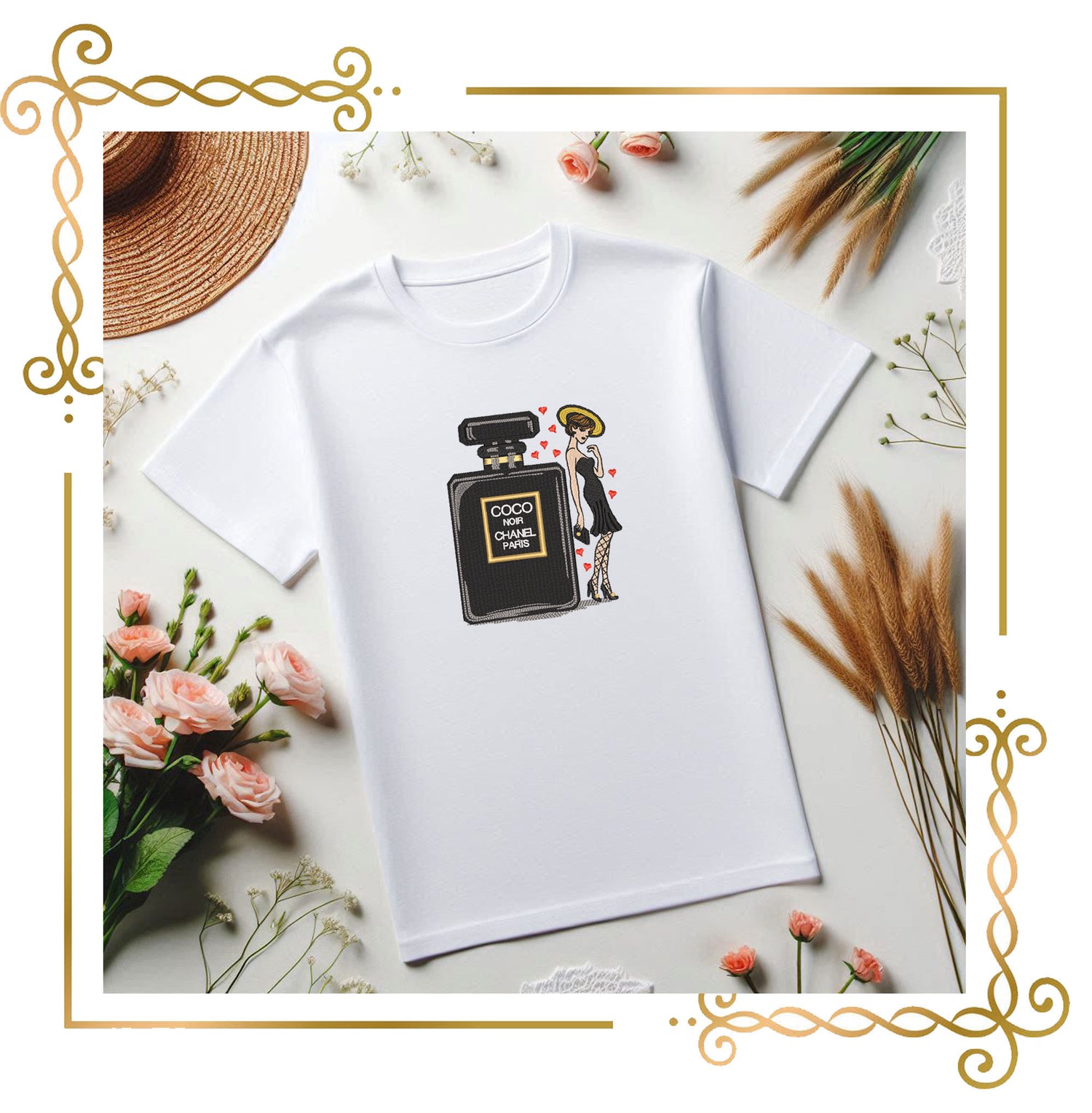 Mother's day, MOM, Parisian Perfume & Chic Lady Chanel – Embroidery Design 2 Sizes to the direct download