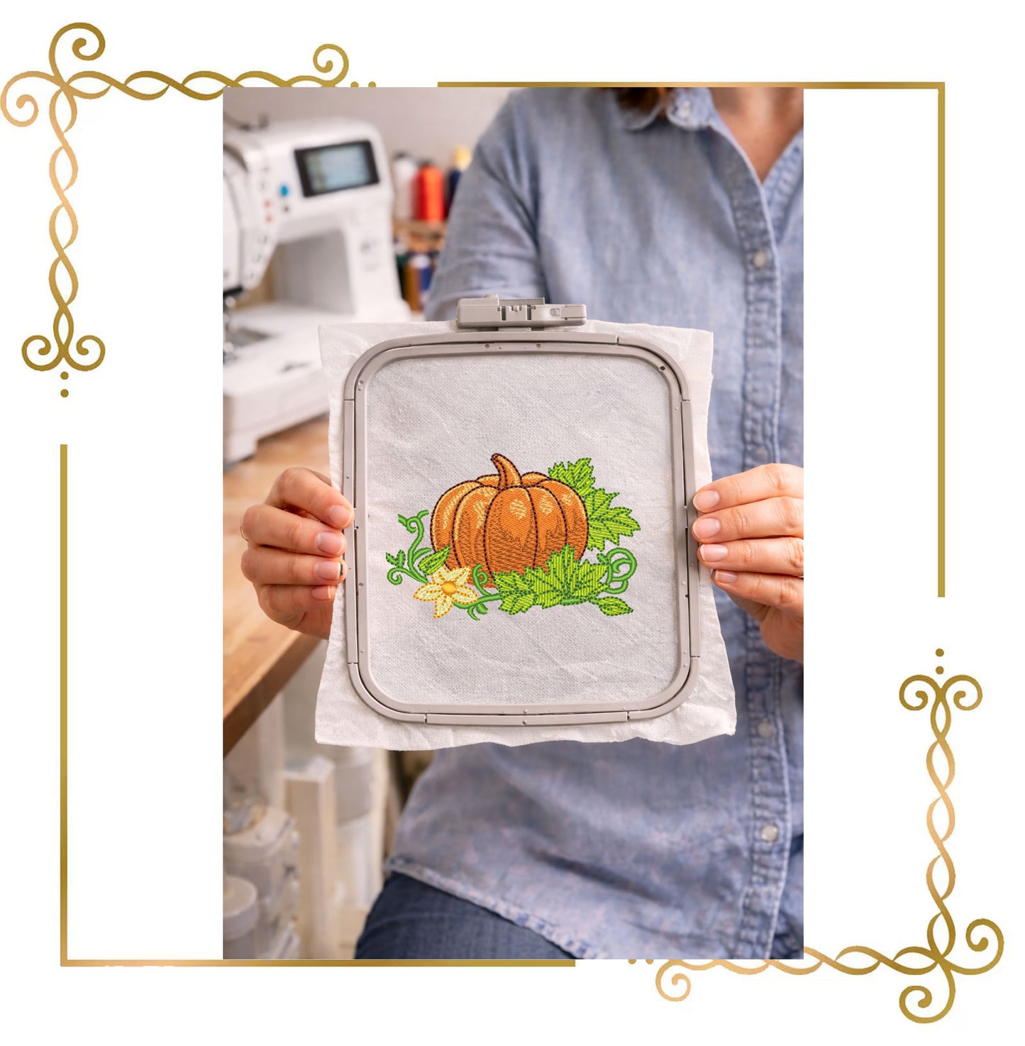 Halloween - Fall Pumpkin Machine Embroidery Design Autumn Leaves Floral Harvest Digital Embroidery File