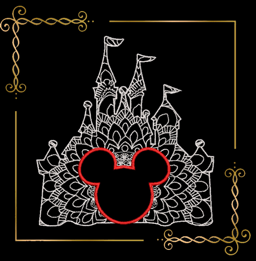 Gift design Mickey, Mouse, castle, embroidery design to the direct download.