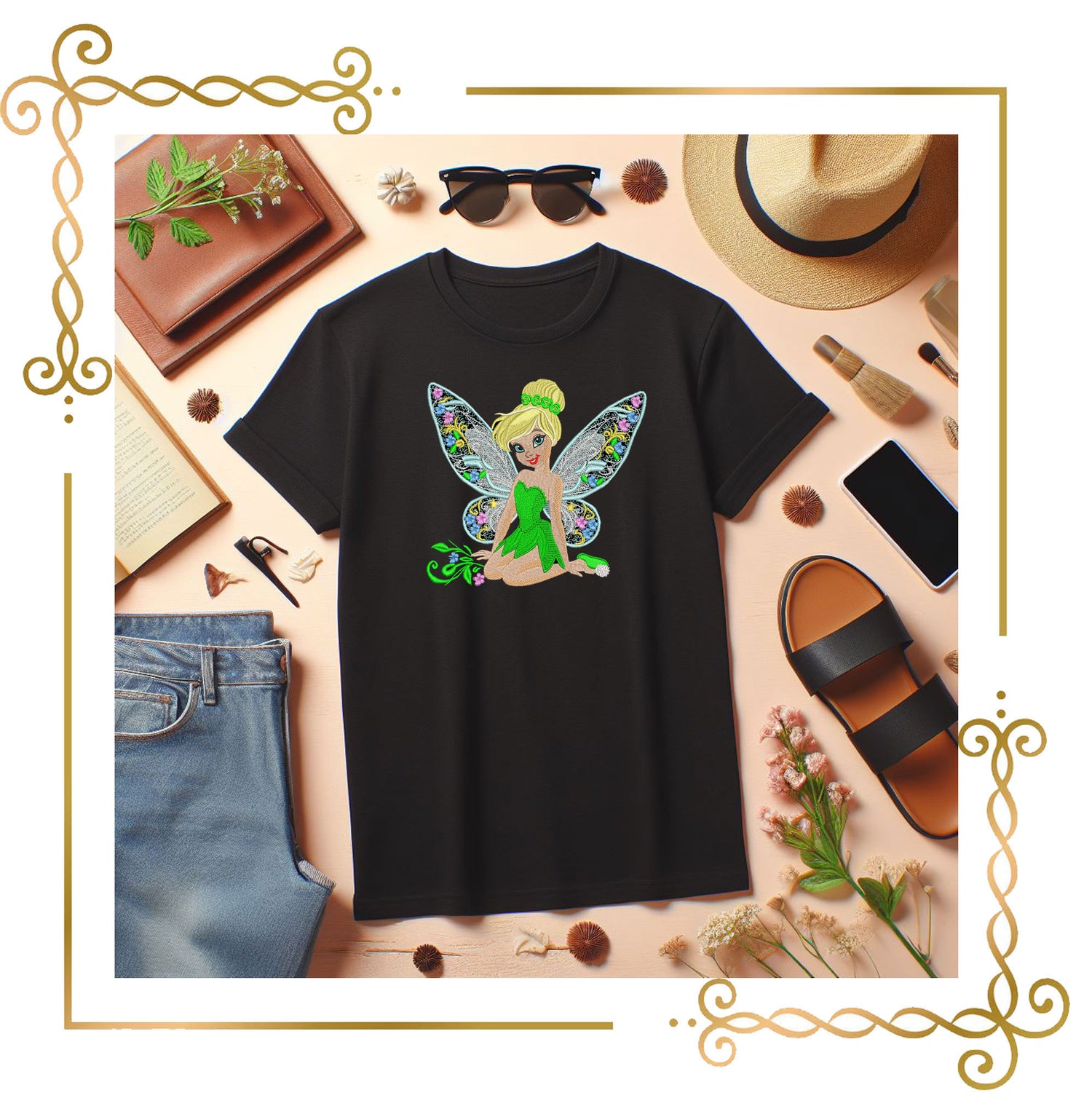 Princess Tinkerbell Flower fabulous fairy Disney character Embroidery design