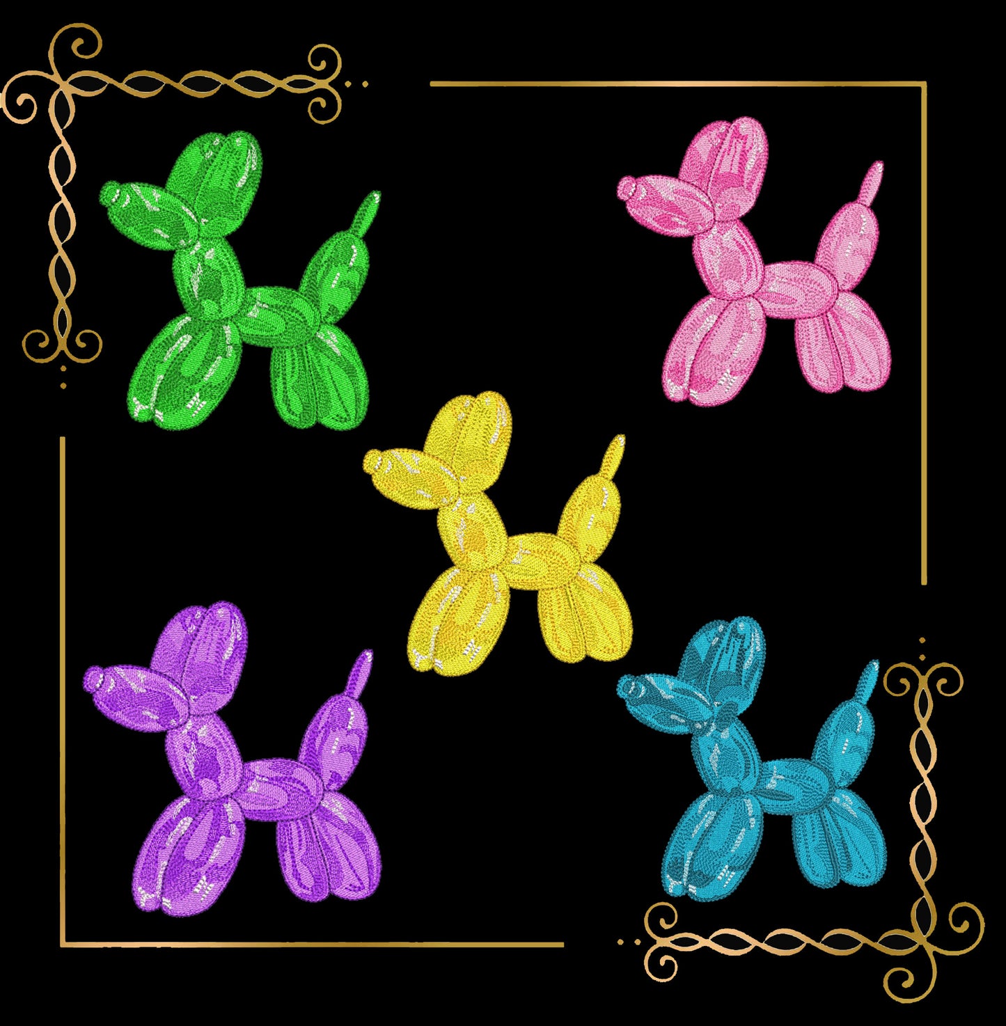Kids Balloon Dog Embroidery Design – Shiny 3D Stitch Toy Look 3 Sizes