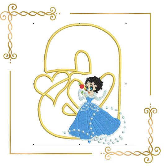 Alphabet applique Betty Boop princess letter A Digital Embroidery Design