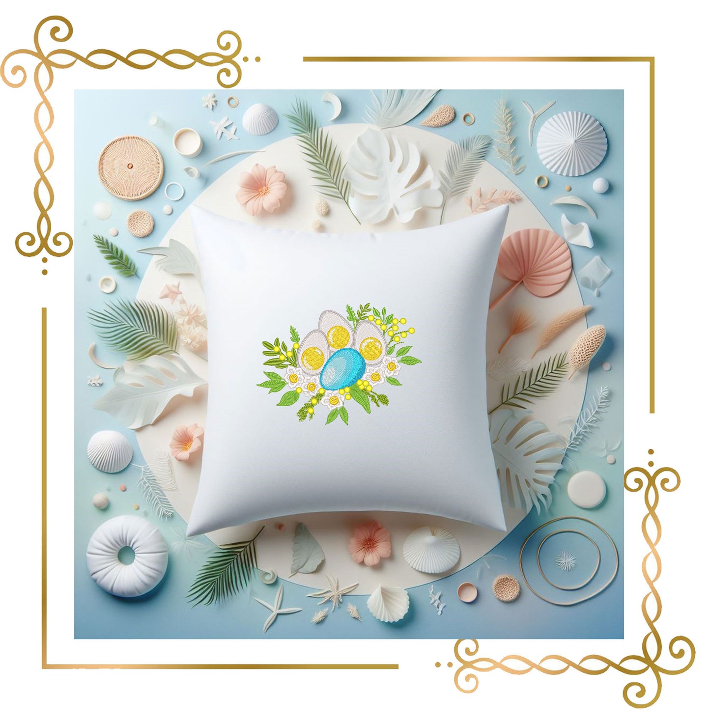 Easter Eggs & Spring Blooms daffodils and memosa– Machine Embroidery Design