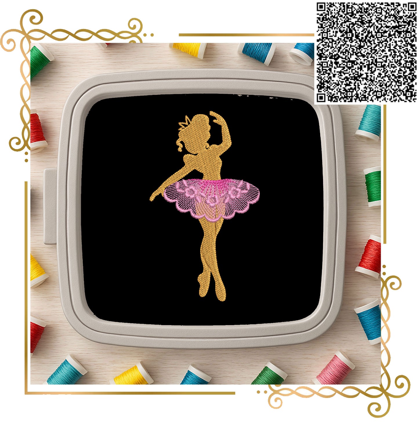 Ballerina Embroidery Design – Elegant Ballet Girl with Lace Tutu – Machine Embroidery File
