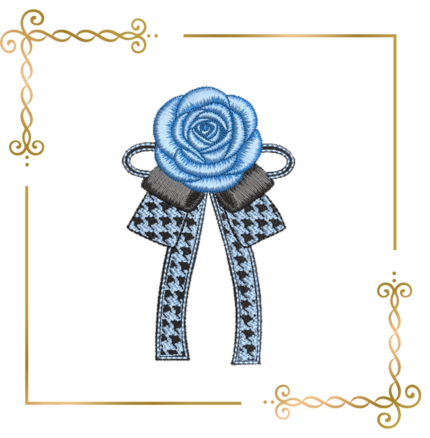 Elegant jewelry, bow with a rose in a fashionable style embroidery design