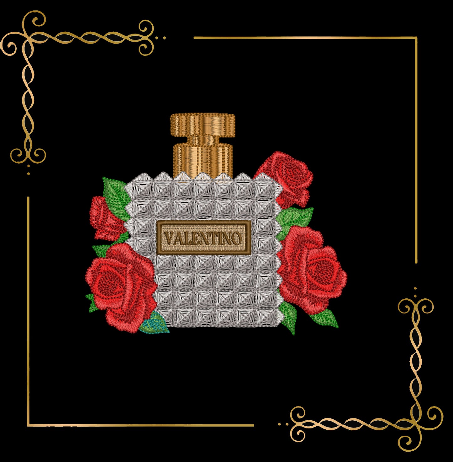 Mother's day, MOM, Parisian Perfume Valentino bottle with roses – Embroidery Design 2 Sizes to the direct download.