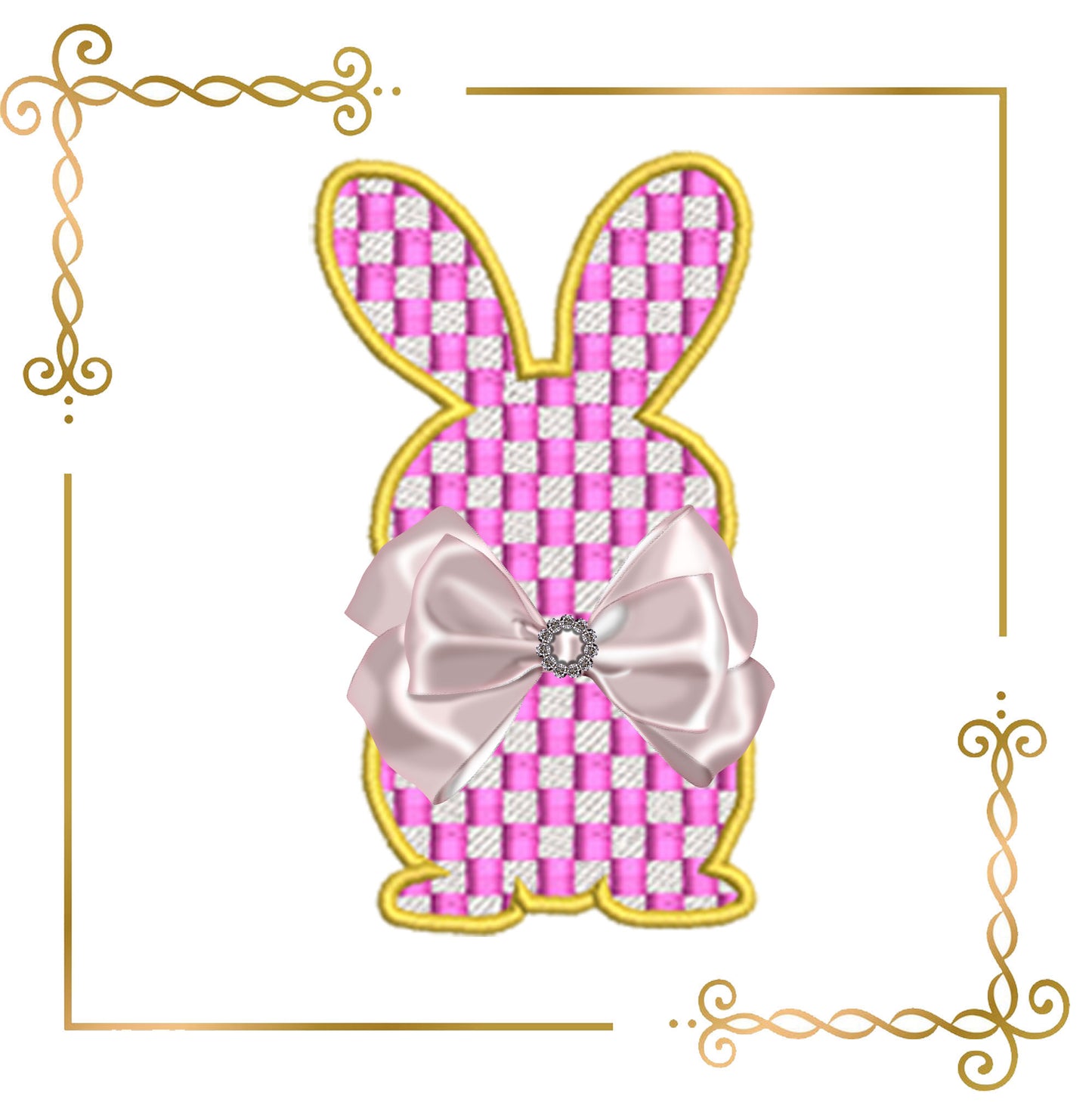 Easter Checkerboard Bunny Appliqué – Elegant Easter Embroidery Design (Bow Not Included)