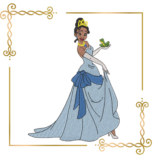 Princess Tiana with the frog Disney character machine Embroidery desig   digitizingembroidery.shop