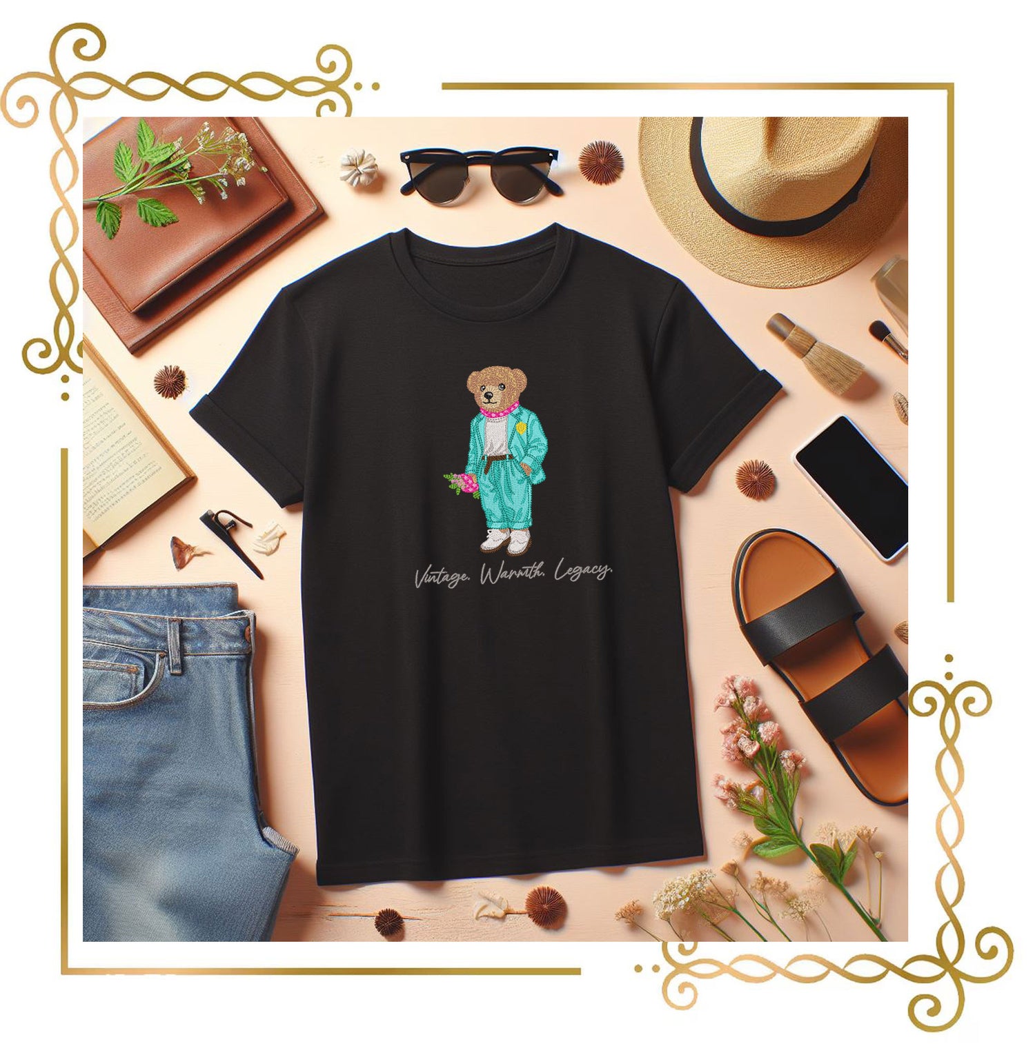 Teddy Bear Charming machine embroidery design in a suit holding a bunch of flowers 3 Sizes