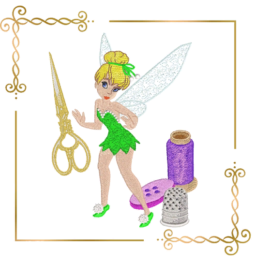 Princess-Tinkerbell-Disney-Fabulous-Fairy-seamstress-needlework-thread-scissors-button-digital-machine-embroidery-design