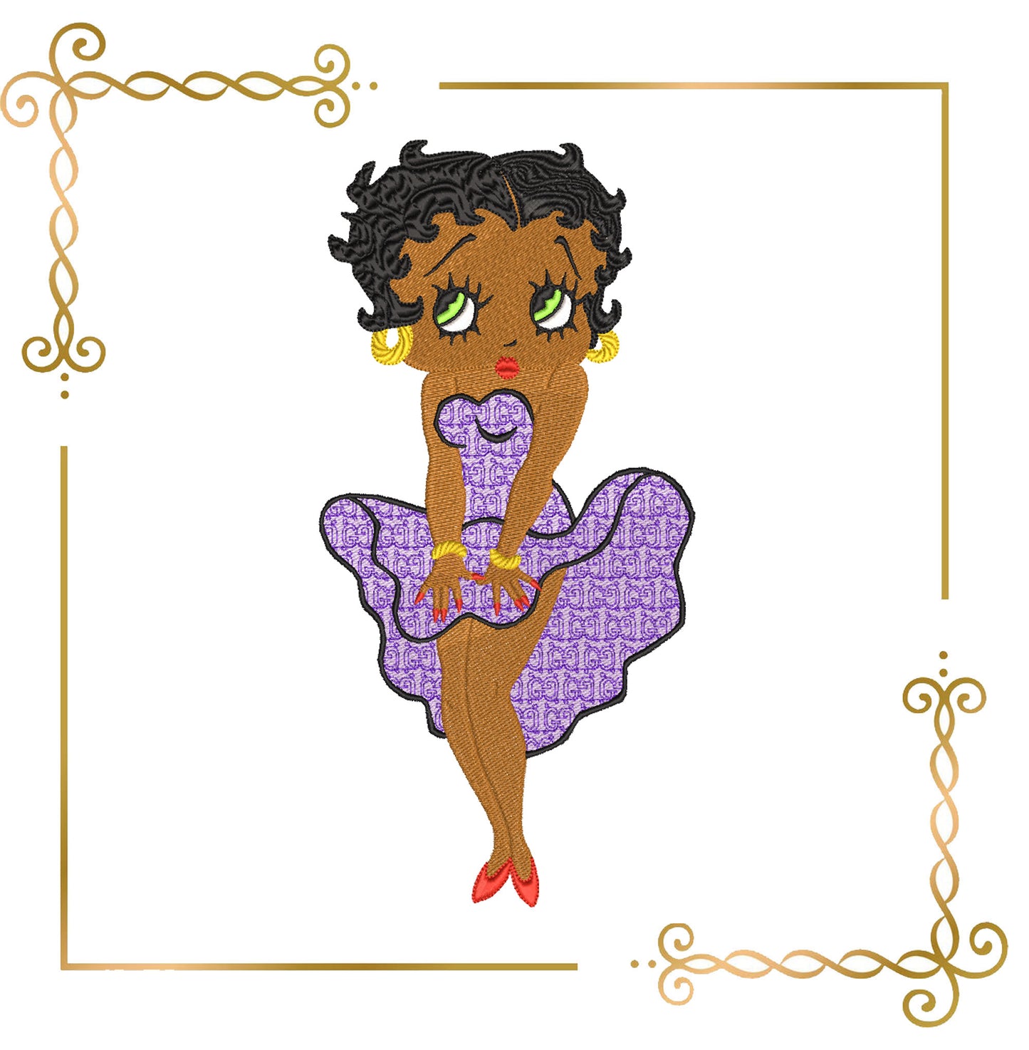 Cartoon Character African American Betty Boop Fashionista Gucci digital embroidery design