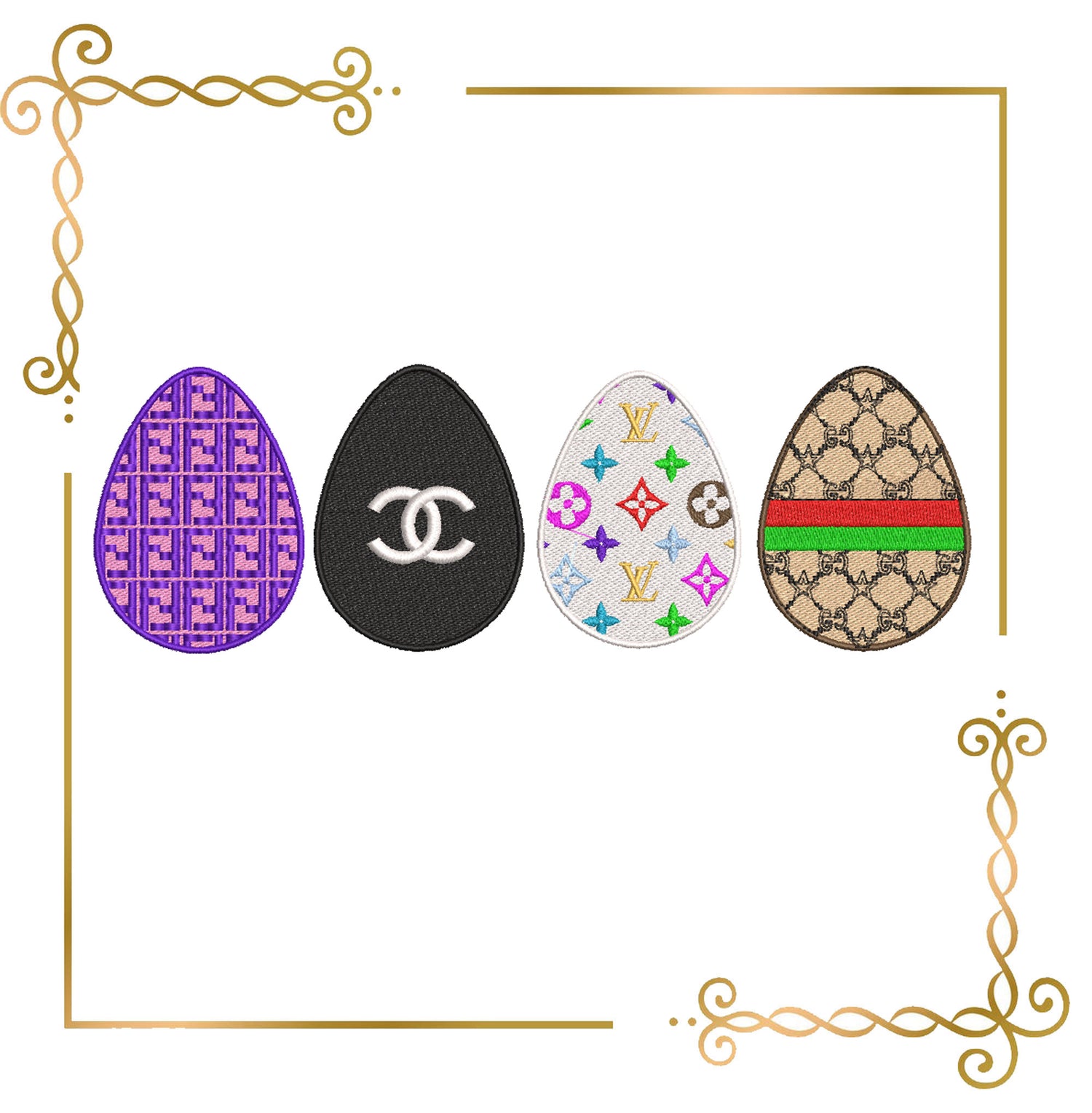 Easter eggs branded Gucci Fendi  Louis Vuitton Chanel Easter eggs digital machine embroidery design