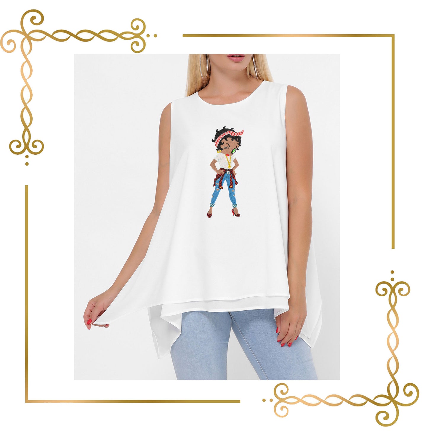 Cartoon Character  Betty Boop Modern African American digital machine embroidery design