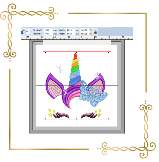 Unicorn with a lace butterfly, 2 sizes,  embroidery design to the direct download