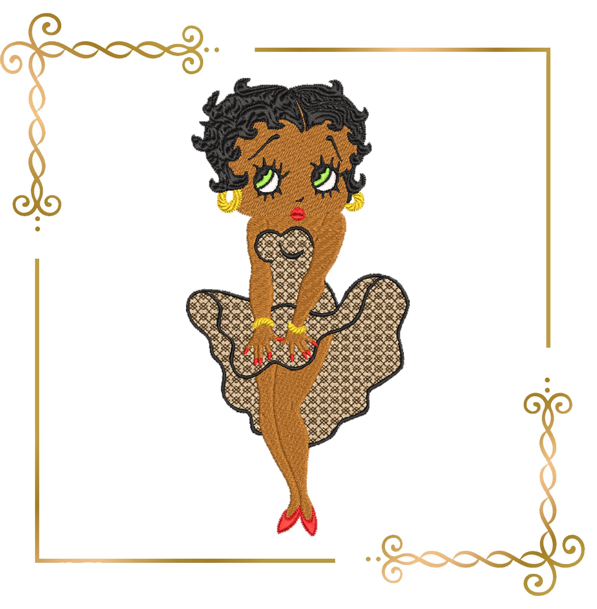 Cartoon Character African American Betty Boop Fashionista digital embr digitizingembroidery.shop Cartoon Character African American Betty Boop Fashionista digital embr digitizingembroidery.shop