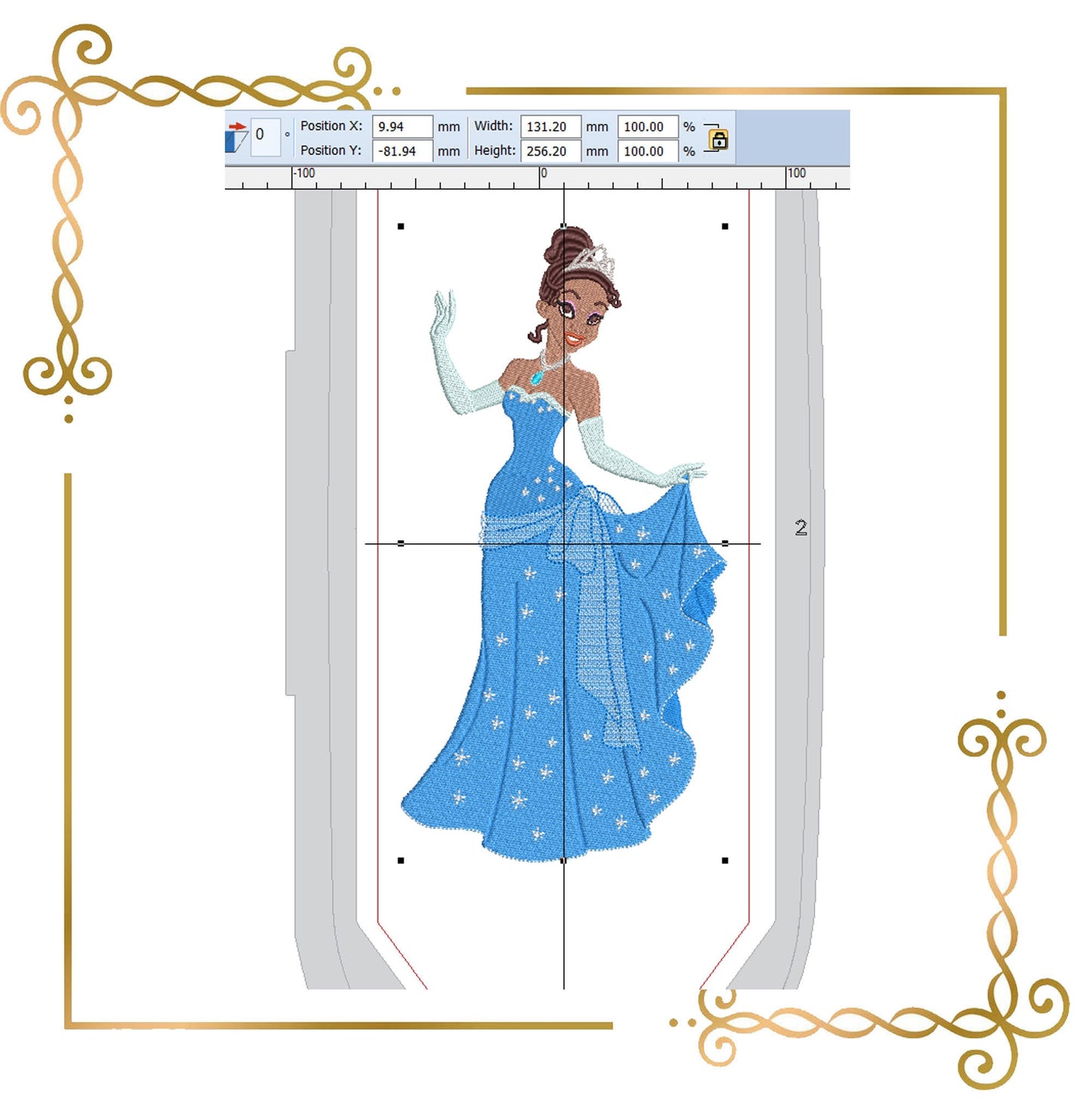 Princess Tiana Disney character Embroidery machine design to the direct download