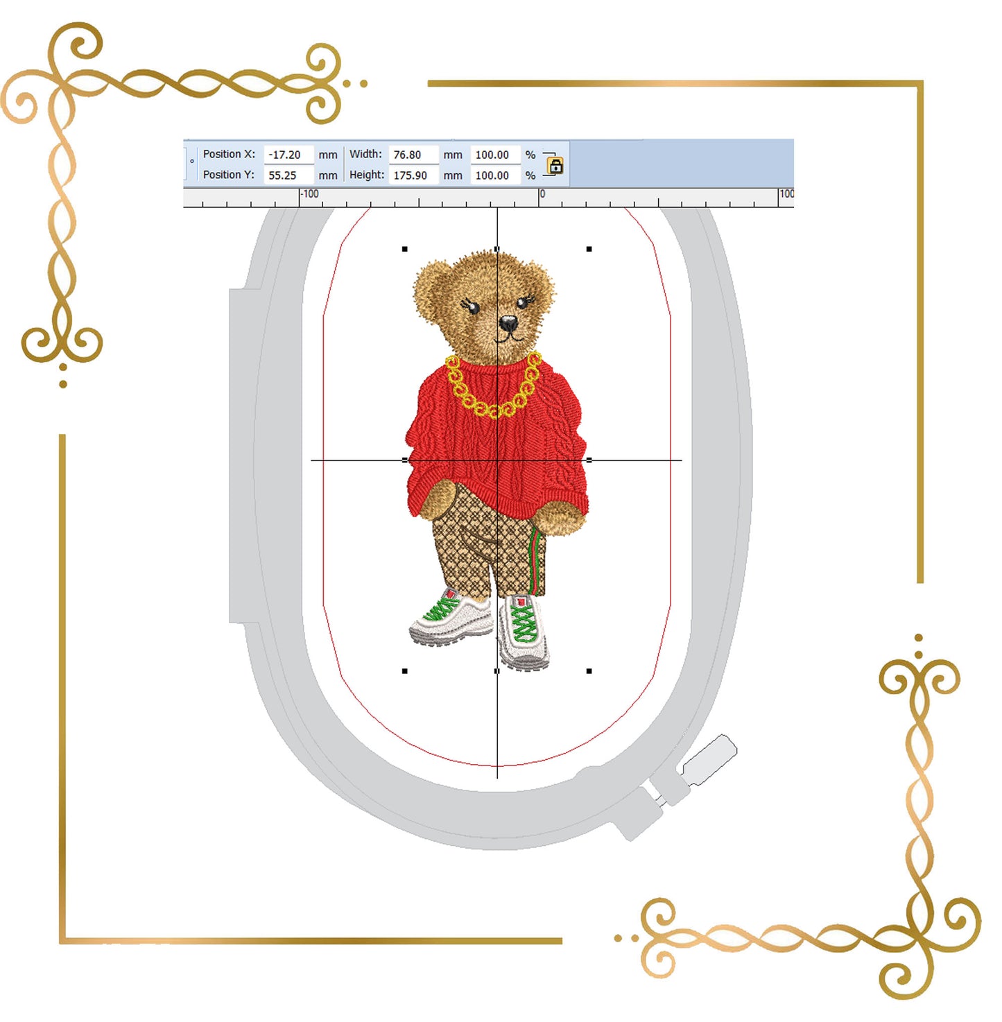 Teddy Bear - Ralph- Lauren- sweater sneakers - cartoon character - digital embroidery design