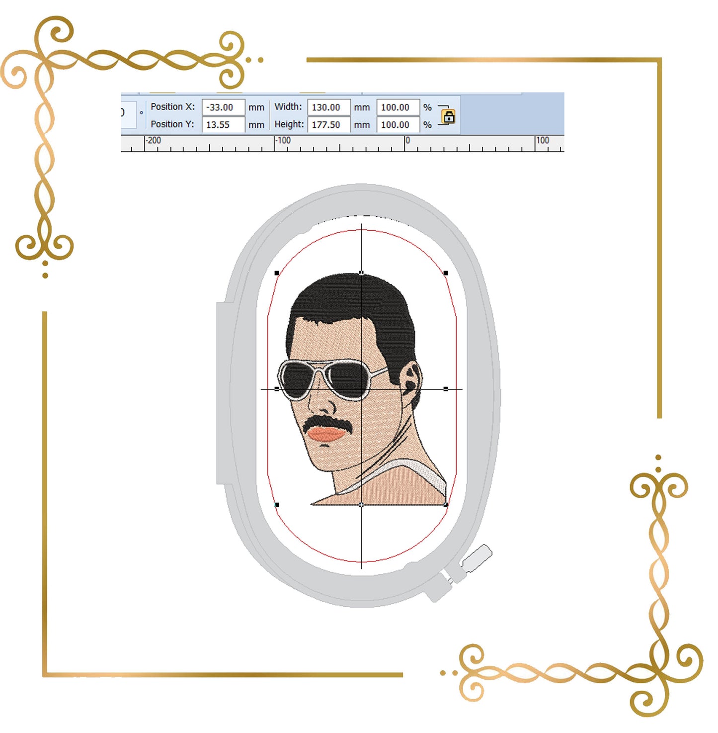 Motif de broderie People Freddie Mercury 2 tailles à télécharger directement.