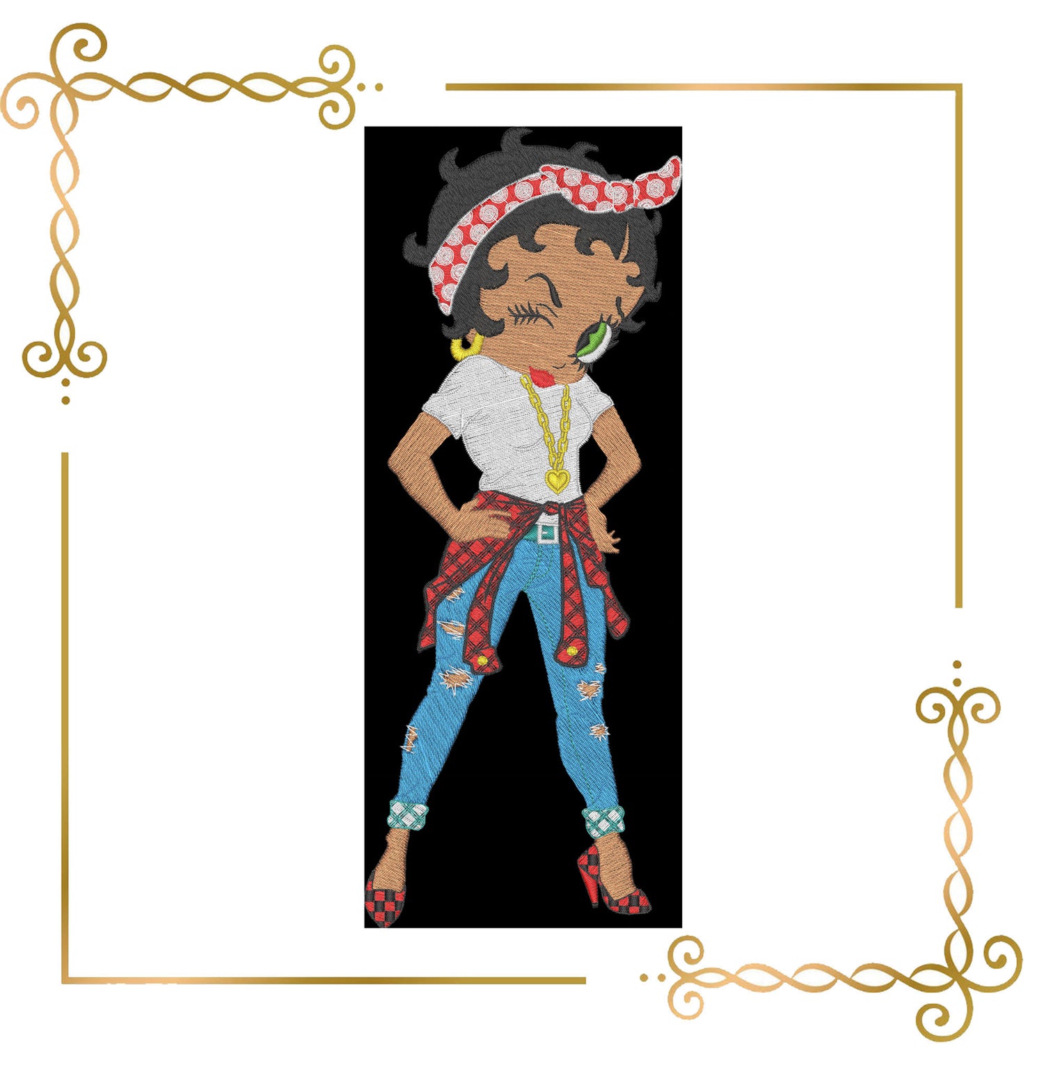 Cartoon Character  Betty Boop Modern African American digital machine embroidery design